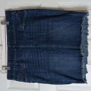 Liverpool Chloe Pull On Cat Eye Blue Denim Skirt Frayed Bottom Chic Size 10